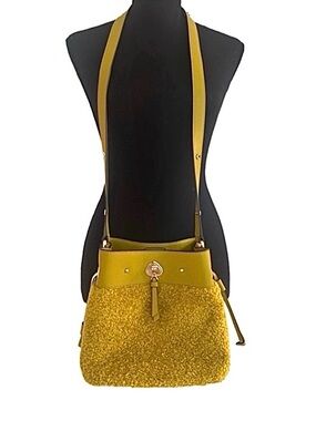 KATE SPADE ~ KS New York “Marti” Faux Fur Small Bucket Bag Citron Sapphire color
